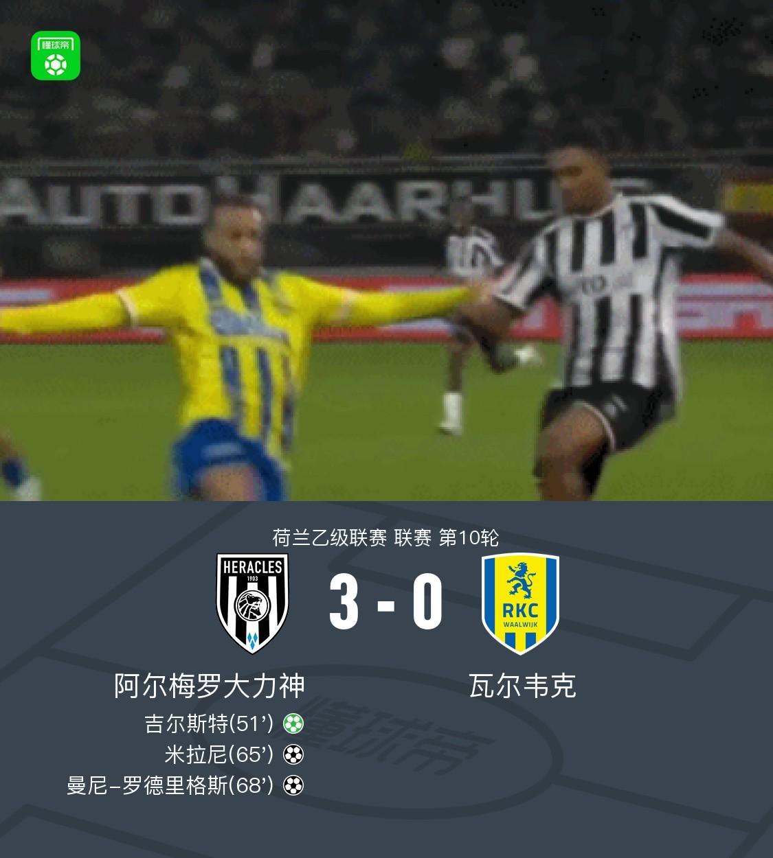 阿尔梅罗大力神3-0瓦尔韦克，曼尼-罗德里格斯、米拉尼破门